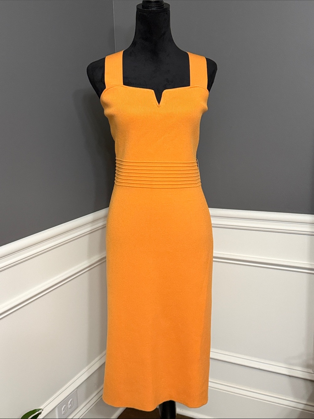 NWT, Express Vibrant Orange Square-Neck Midi Dress